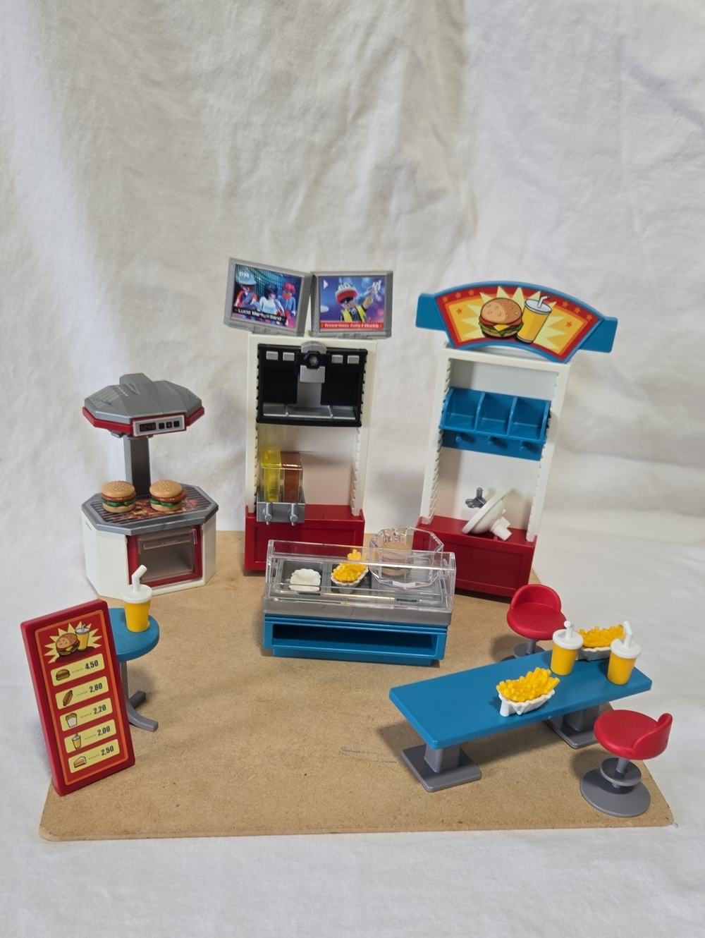 Kids Fast Food Playset Pretend Restaurant - Blue & Red